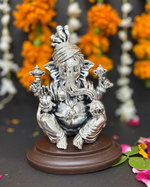 Small Silver-Plated Lord Ganesh with Safa