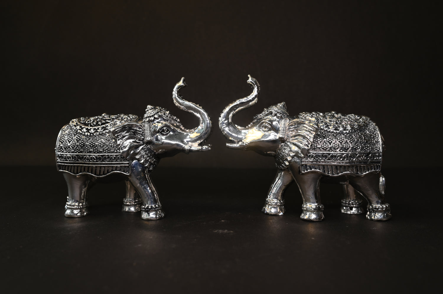 Carved Flower Elephant Pair
