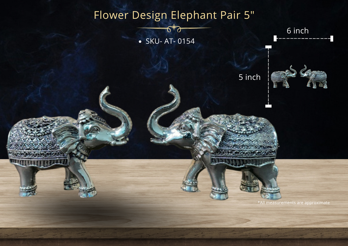Carved Flower Design Elephant Pair 5" ( AT-0154 )