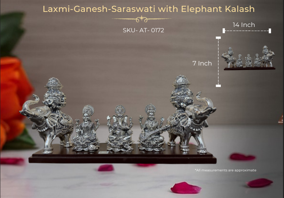 Laxmi-Ganesh-Saraswati with Elephant Kalash ( AT-0172 )