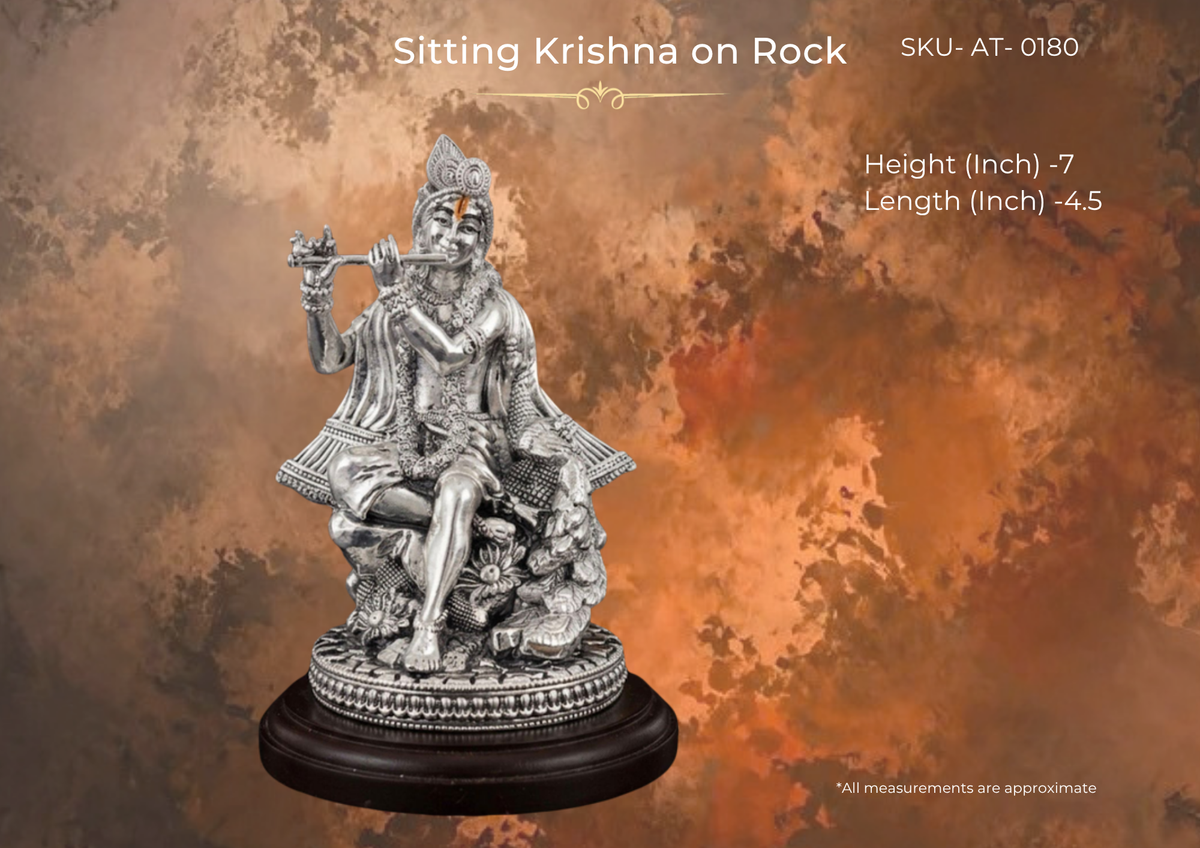 Sitting Krishna on Rock ( AT-0180 )