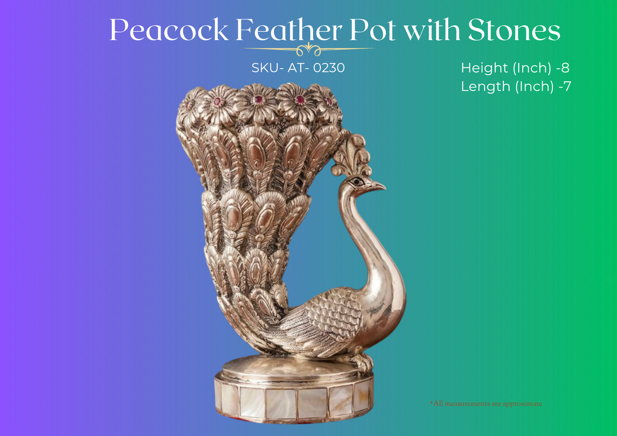 Peacock Feather Pot with Stones ( AT-0230 )