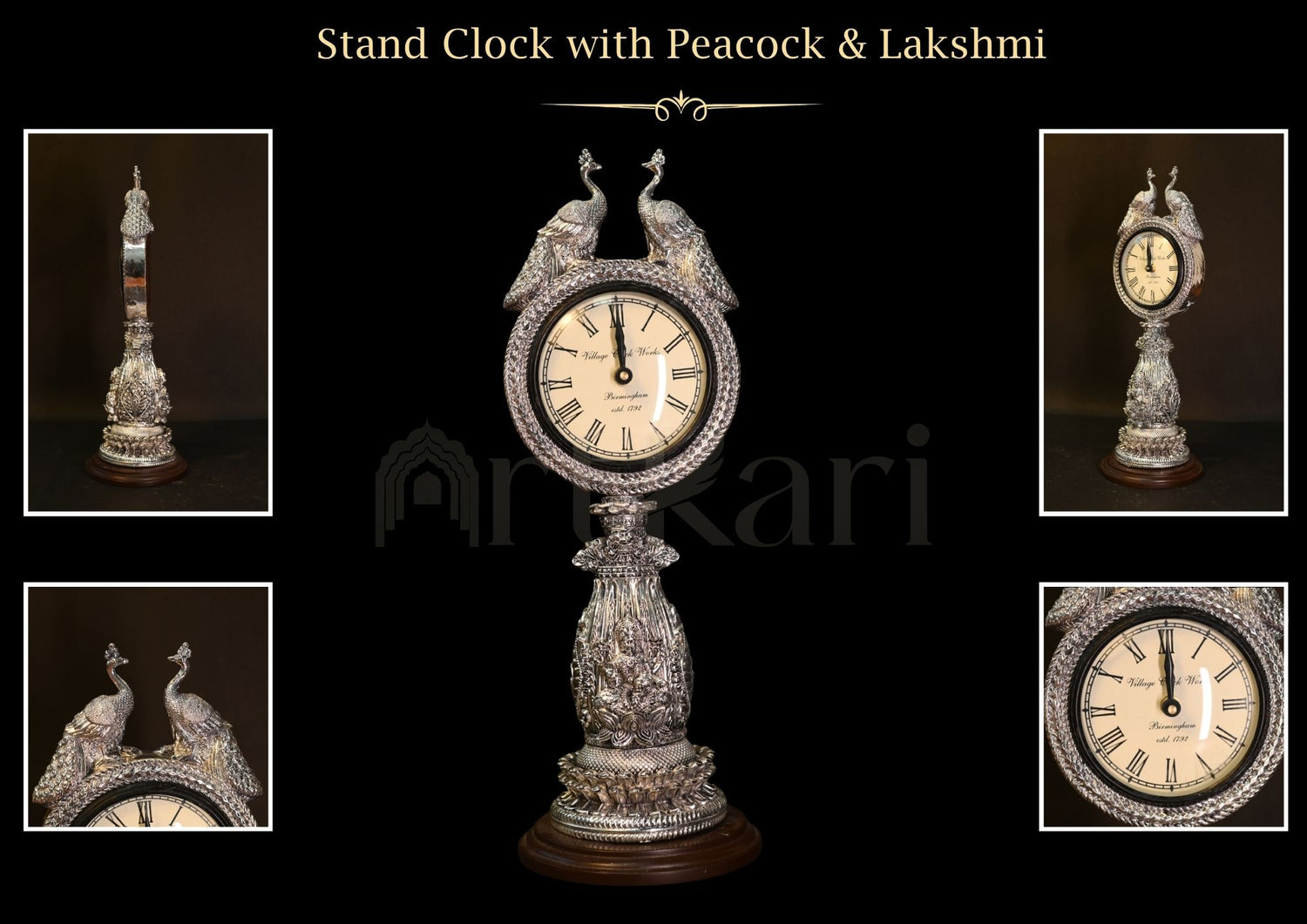 Stand Clock with Peacock & Lakshmi