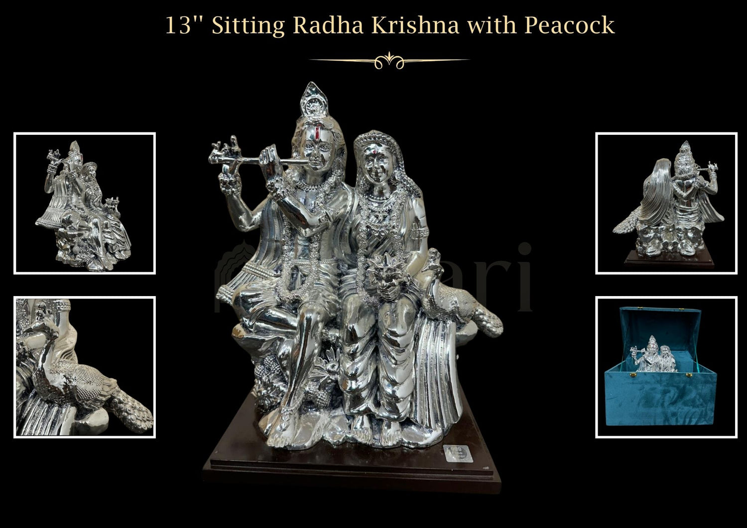 13'' Sitting Radha Krishna with Peacock